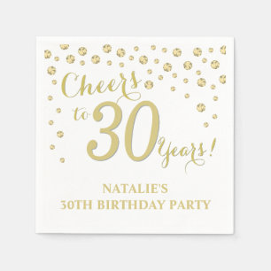 30th Birthday Party White and Gold Diamond Napkin