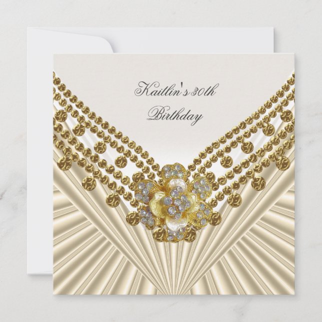 30th Birthday Party White Cream Diamond Invitation (Front)