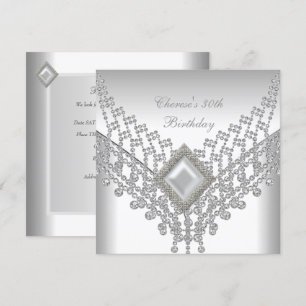 30th Birthday Party White Pearl Diamond Jewel Invitation