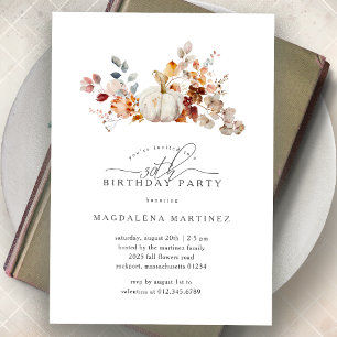 30th Birthday Party White Pumpkin Fall Flowers  Invitation