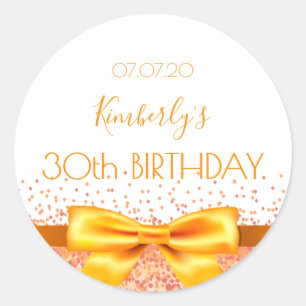 30th birthday party white rose gold save the date classic round sticker