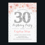 30th Birthday Party - White Silver Pink Invitation<br><div class="desc">30th Birthday Party Invitation
Elegant design in faux glitter silver,  pink and white. Stylish floral invitation with diamonds and roses. Perfect for a glam celebration. Please message me if you need further customization.</div>