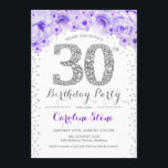 30th Birthday Party - White Silver Purple Invitation<br><div class="desc">30th Birthday Party Invitation
Elegant design in faux glitter silver,  purple and white. Stylish floral invitation with diamonds and roses. Perfect for a glam celebration. Please message me if you need further customization.</div>
