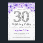 30th Birthday Party - White Silver Purple Invitation<br><div class="desc">30th Birthday Party Invitation
Elegant design in faux glitter silver,  purple and white. Stylish floral invitation with diamonds and roses. Perfect for a glam celebration. Please message me if you need further customization.</div>