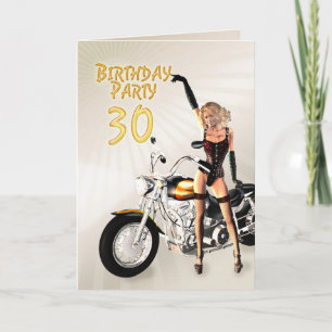 30th Birthday party with a girl and motorbike Invitation