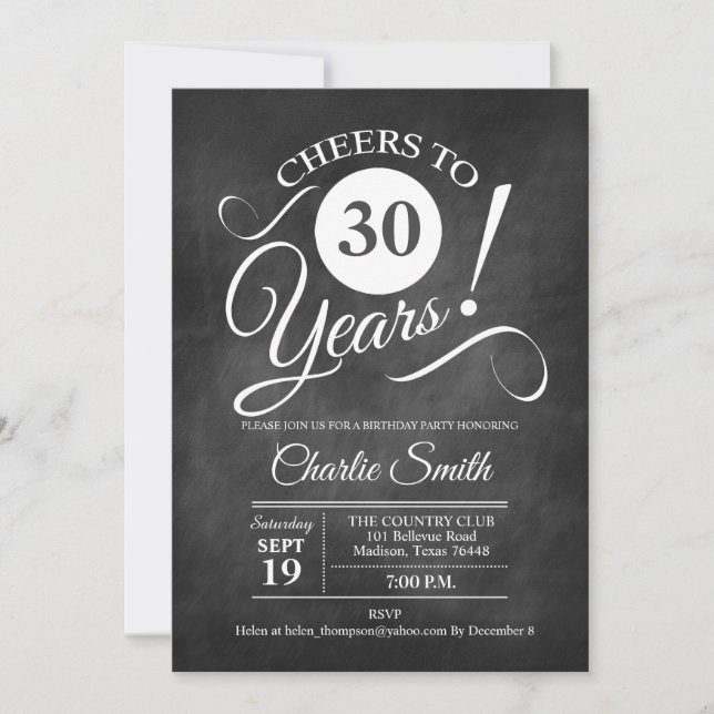30th Birthday Party with Chalkboard Pattern Invitation (Front)