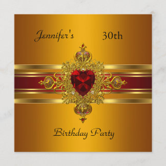 30th Birthday Party Yellow Gold Red Jewel Invitation