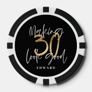 30th birthday personalised favour gift black gold poker chips