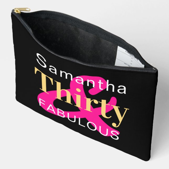 30th Birthday Personalised Thirty and Fabulous Accessory Pouch (Open)
