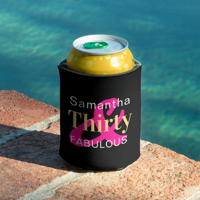 30th Birthday Personalised Thirty and Fabulous Can Cooler (In Situ Pool)