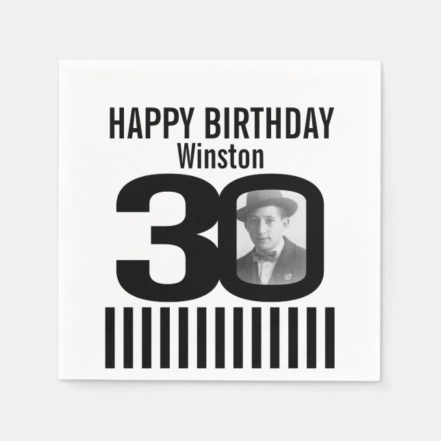 30th birthday photo black stripe photo napkins (Front)