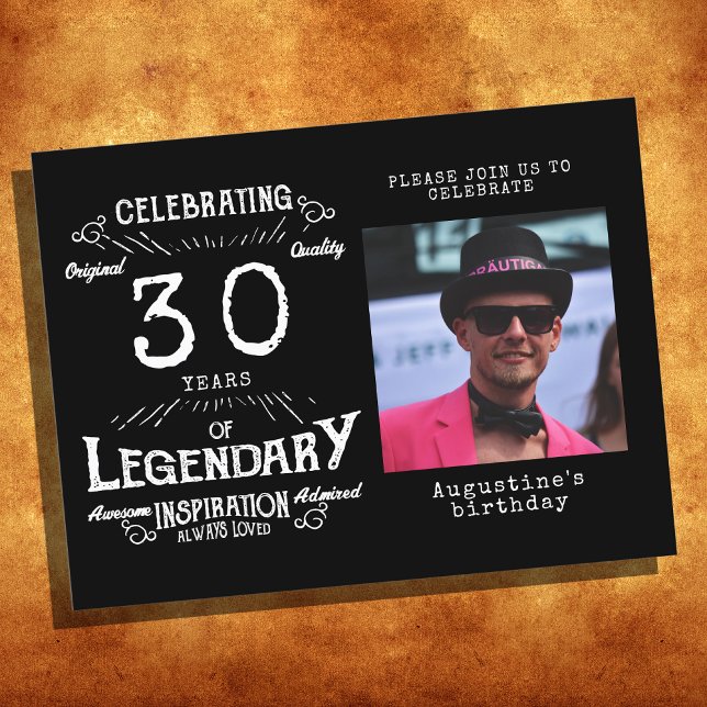 30th Birthday Photo Black Vintage Birthday Invites Postcard (Creator Uploaded)