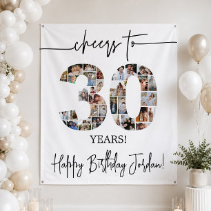 30th Birthday Photo Collage Backdrop Large Tapestry
