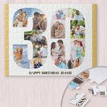30th Birthday Photo Collage Neutral Number 30 Jigsaw Puzzle<br><div class="desc">Create your own photo puzzle for a unique 30th birthday gift. Holding 14 custom photos, the photo puzzle has a muted yellow border. It can be further personalised with a name and/or short message, lettered in modern bronze typography. The number 30 photo collage has a variety of landscape, square and...</div>