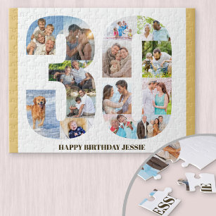 30th Birthday Photo Collage Neutral Number 30 Jigsaw Puzzle