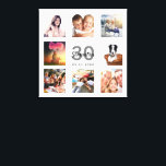 30th birthday photo collage white monogram canvas print<br><div class="desc">A unique 30th birthday gift or keepsake, celebrating her life with a collage of 8 of your photos. Add images of her family, friends, pets, hobbies or dream travel destination. Personalise and add a name, age 30 and a date. Grey and black coloured letters. A chic white background. This canvas...</div>