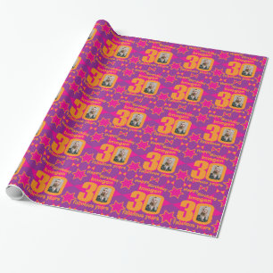 30th Birthday photo fun purple pink gift wrap