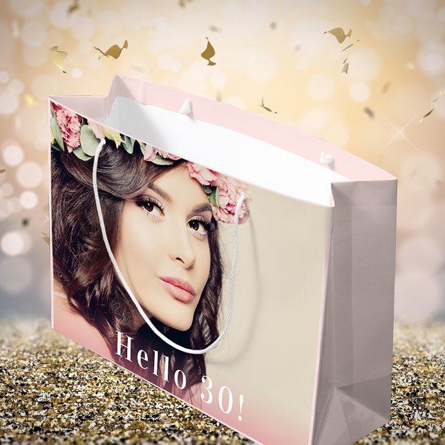 30th birthday photo hello 30 rose gold blush large gift bag (Creator Uploaded)