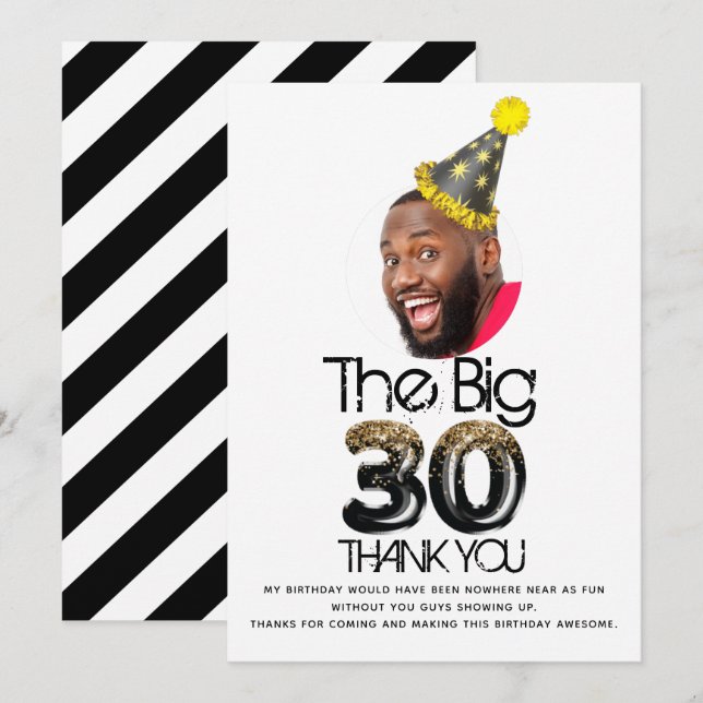 30th Birthday Photo Personalised Thank you Card (Front/Back)