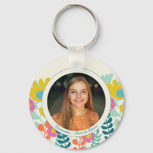30th birthday photo pretty colourful floral modern key ring