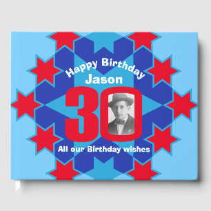 30th birthday photo star red blue guest book