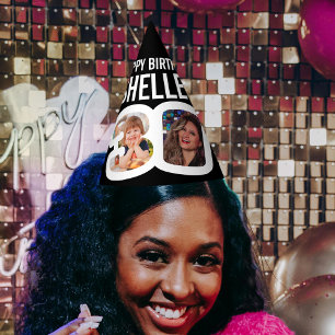 30th birthday photos now then custom black white party hat