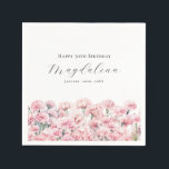 30th Birthday Pink Carnation January Birth Flower Napkin<br><div class="desc">Perfect table decor for a January birthday party. Carnation is the birth flower for that month. It forms a pretty watercolor floral bottom border on this festive personalized napkin. The birthday celebrant's name,  age and birthdate are placed above it using elegant calligraphy and typography. All text is editable.</div>