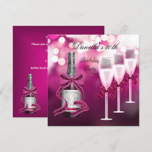 30th Birthday Pink Champagne Glasses Invitation