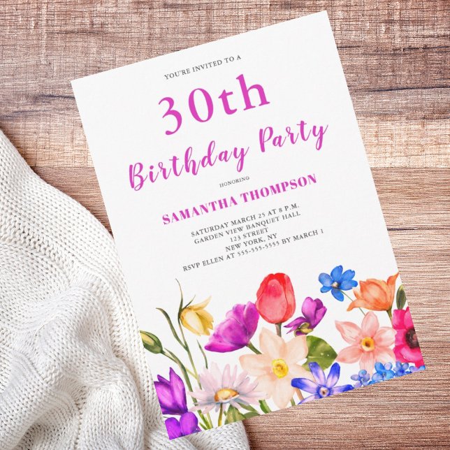 30th Birthday Pink Floral Invitation (Creator Uploaded)
