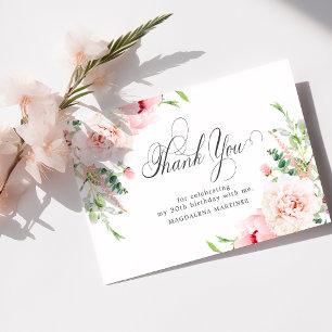30th Birthday Pink Peony Floral Flat Thank You Card