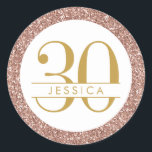 30th Birthday Pink Personalised Rose Gold Glitter Classic Round Sticker<br><div class="desc">Pink glitter chic rose gold sparkle round border on an elegant and classic sophisticated 30th birthday party favour label or envelope seal with her name personalised in the middle.</div>