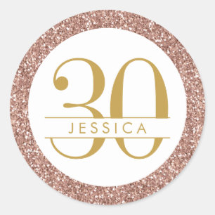 30th Birthday Pink Personalised Rose Gold Glitter Classic Round Sticker