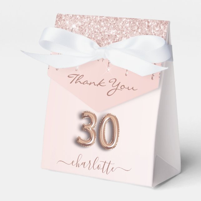 30th birthday pink rose gold drips thank you favour box (Front Side)