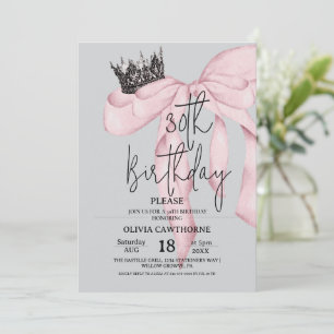 30th Birthday ⎮ Pink Royal Bow Birthday Invitation