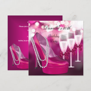 30th Birthday Pink Shoes Hi Heels Champagne 2 Invitation