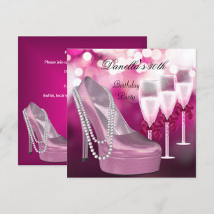 30th Birthday Pink Shoes Hi Heels Champagne Invitation