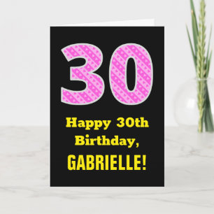 30th Birthday: Pink Stripes and Hearts "30" + Name Card