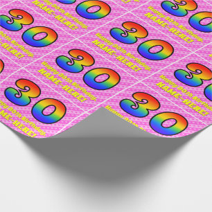 30th Birthday: Pink Stripes & Hearts, Rainbow # 30 Wrapping Paper
