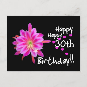 30th Birthday - Pink Tropical Flower and Hearts Postcard