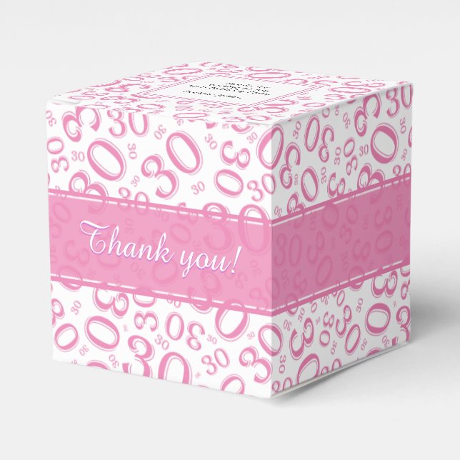 30th Birthday Pink/White Random Number Pattern Favour Box (Front Side)