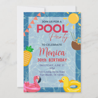 30th Birthday Pool Party Invitation
