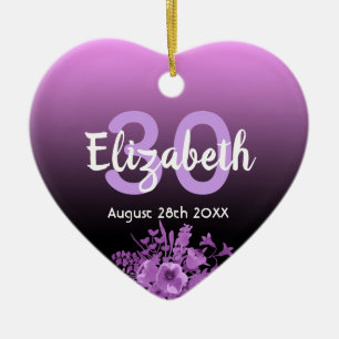 30th birthday purple black floral name ceramic tree decoration