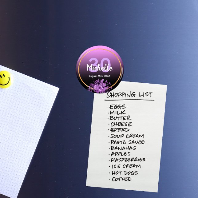 30th birthday purple black gold save the date magnet (Creator Uploaded)