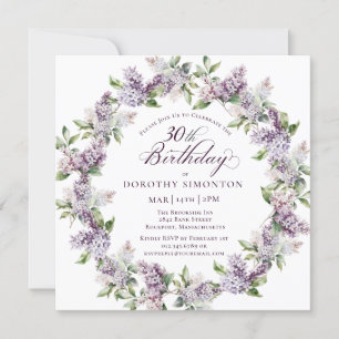 30th Birthday Purple Lilac Spring Flower Square Invitation