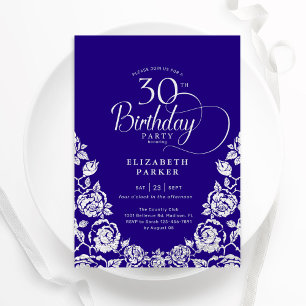 30th Birthday Purple Silver Roses Invitation