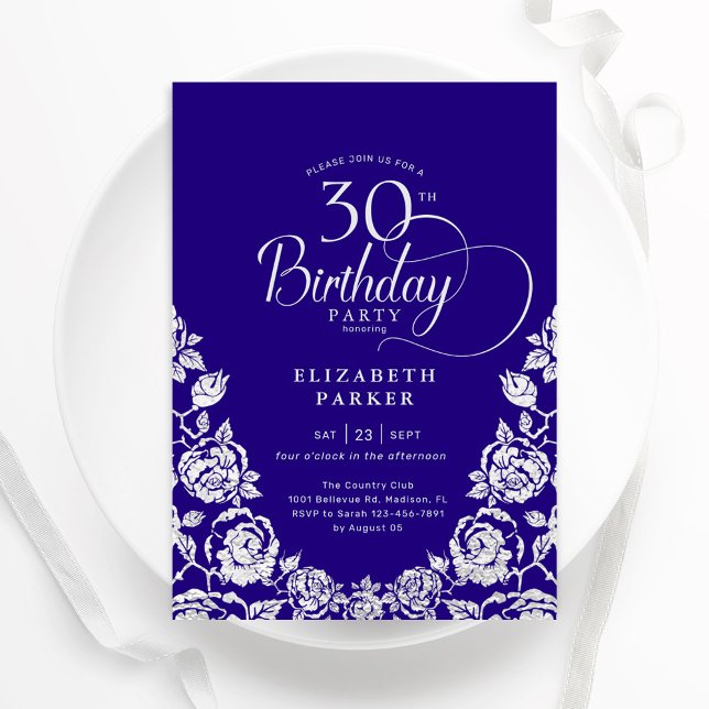 30th Birthday Purple Silver Roses Invitation (Creator Uploaded)