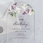 30th Birthday Purple Spring Lilac Flower Arch Acrylic Invitations<br><div class="desc">Soft watercolor purple lilacs create a pretty springtime 30th birthday invitation. The calligraphy adds an elegant aesthetic. It is part of the Purple Spring Lilac Flower collection. It lets you choose a theme and then easily create a unique invitation suite, welcome signs and party decorations. Party planning becomes fun and...</div>