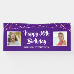 30th Birthday Purple String Lights Photo Name Banner