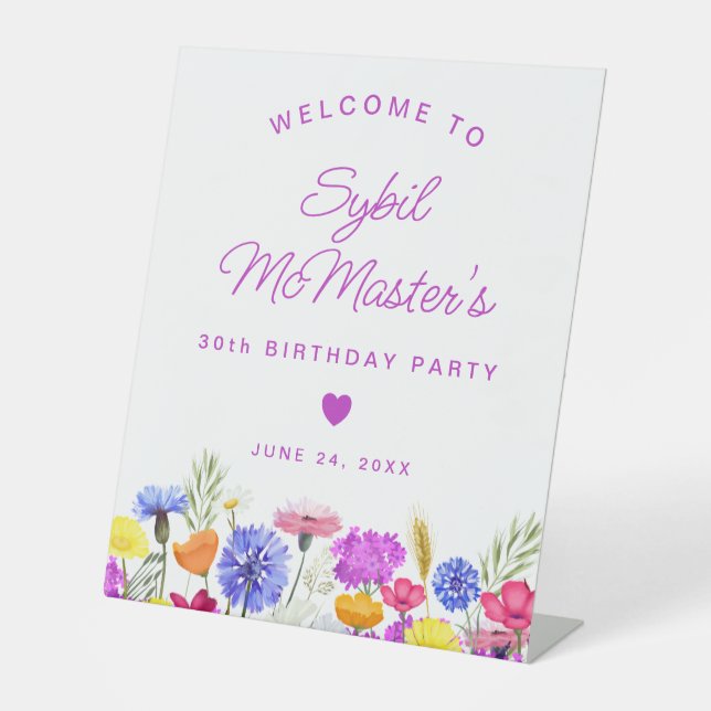 30th Birthday Purple Wildflowers Welcome Sign (Front)