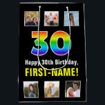 30th Birthday: Rainbow “30“, Custom Photos & Name Medium Gift Bag<br><div class="desc">This eye-catching and fun birthday themed gift bag design features a large number “30“ having a colourful rainbow spectrum inspired gradient pattern, along with the message “Happy 30th Birthday, “ and a personalised recipient name. The photos above and below the message can be personalised, perhaps with photos of the recipient,...</div>